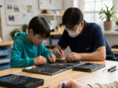 少人数でノートPC再生に取り組む講座の様子